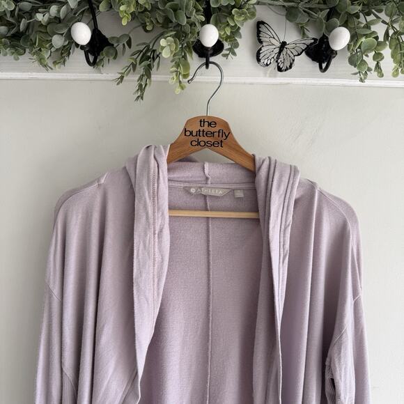 Athleta Nirvana Wrap Hooded Sweater Small Soft Lilac A244 - Picture 2 of 4